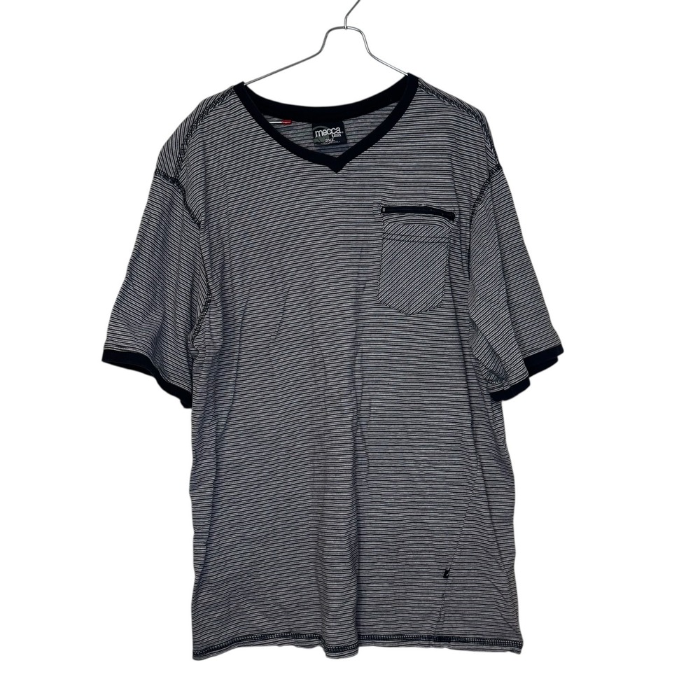 Mecca Men's Shirt Y2K Vintage‎ Streetwear Striped Ringer Zipper Pocket Black 2XL